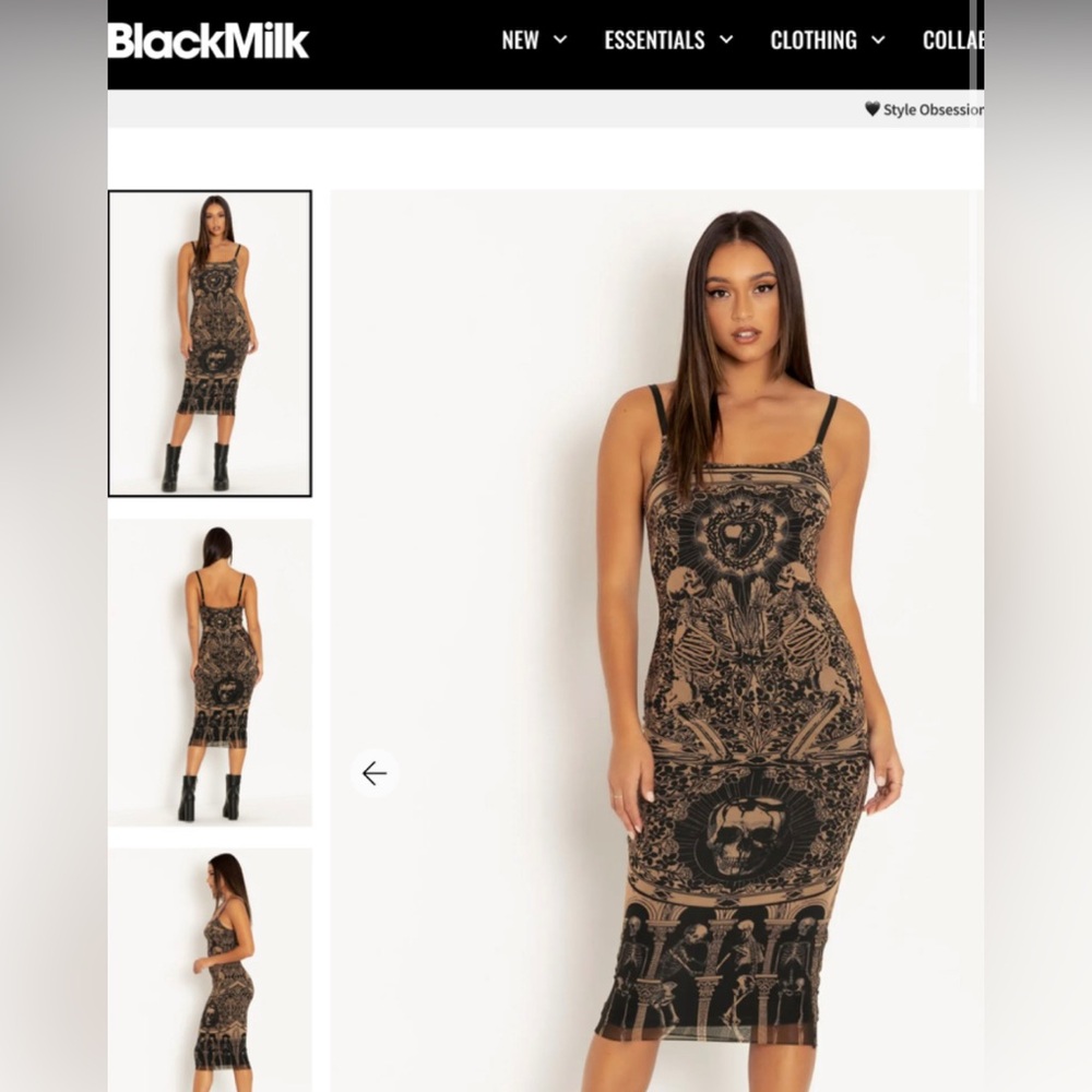 BlackMilk Skeleton Blood Sacrifice Sheer Bodycon Slip Dress, NWT